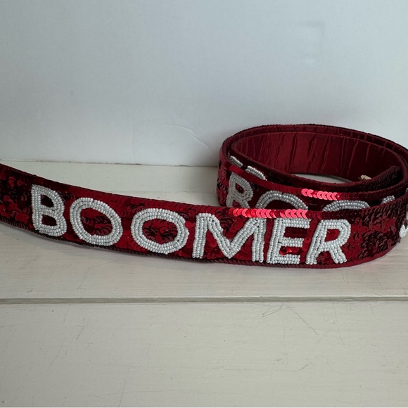 Oklahoma University OU Boomer Sooner Sequin and Beaded Clear Stadium Bag Strap - Picture 2 of 7